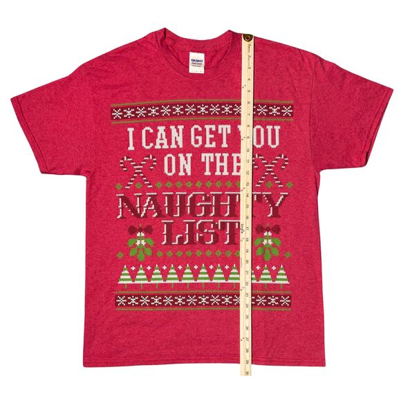 Men's Christmas T-Shirt "I Can Get You On The Naughty List" Sz Large Red Holiday - Picture 4 of 8